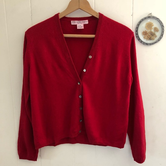 Vintage Sweaters - Red Silk & Cashmere Cardigan